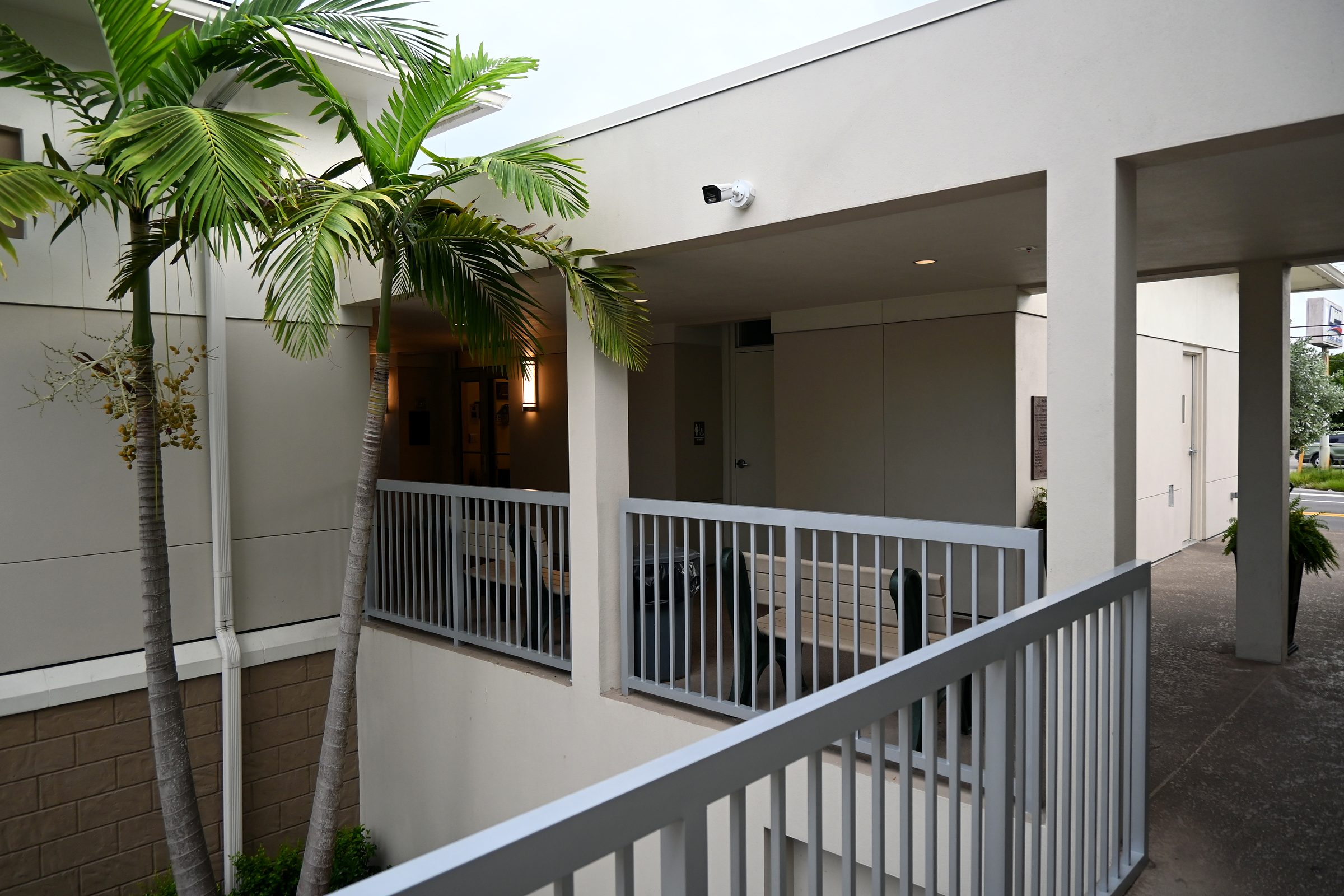 Palms and the covered breezeway at Church Street