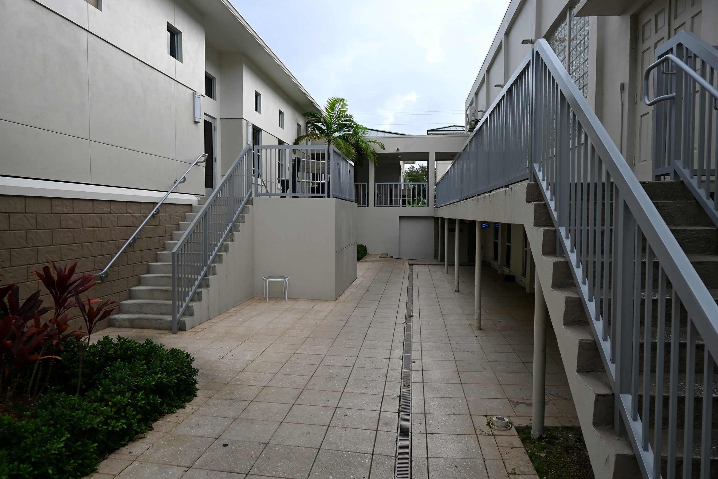 Courtyard and stairs between the two-story buildings at Church Street