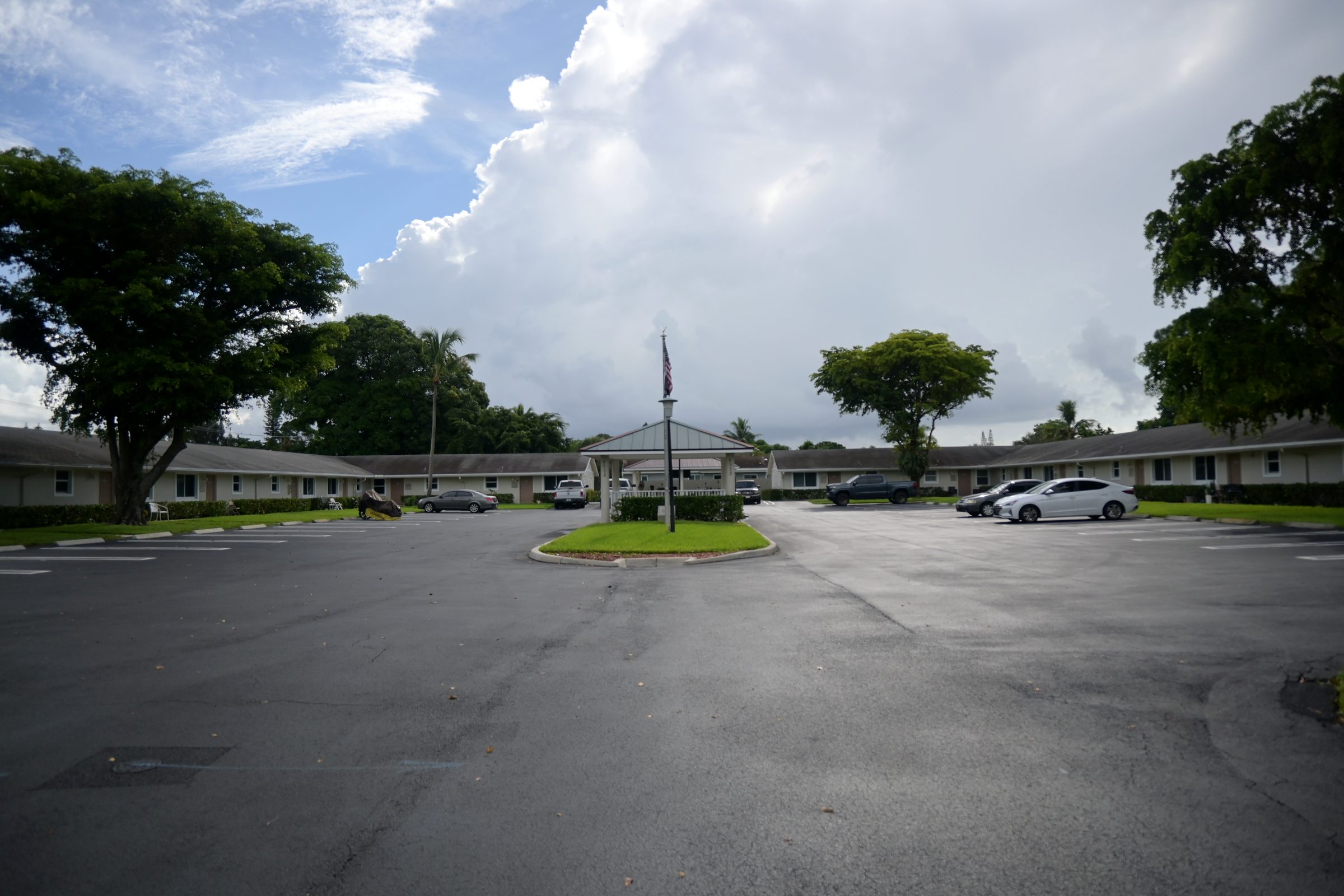 View into the campus from the entrance drive